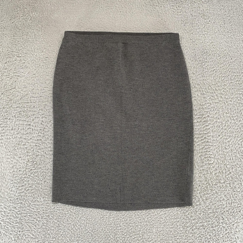 Eileen Fisher Skirt Womens Petite Medium Gray 100% Wool Knit Pencil Minimalist